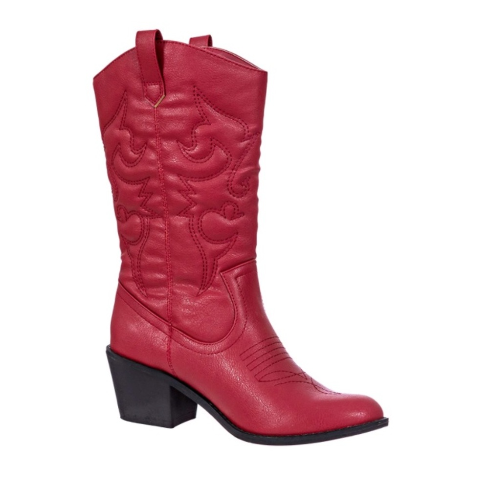 Embroidered Modern Western Cowboy Boots Red